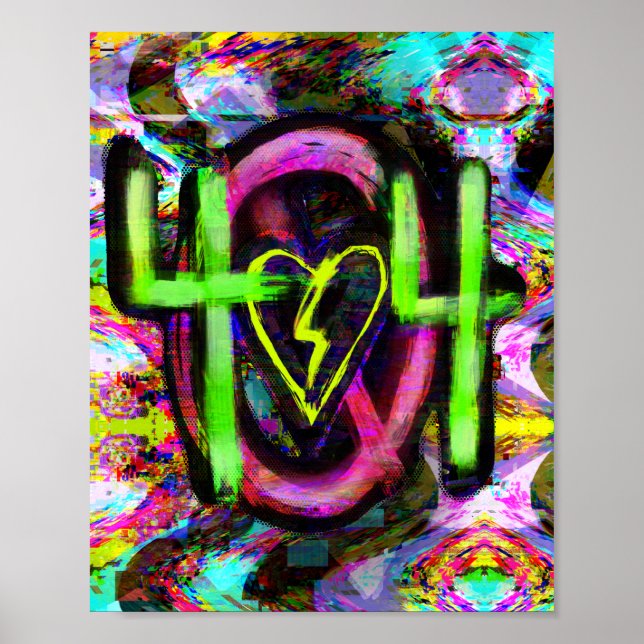 404 Error Message Cyberpunk Dystopian Future Art Poster (Front)