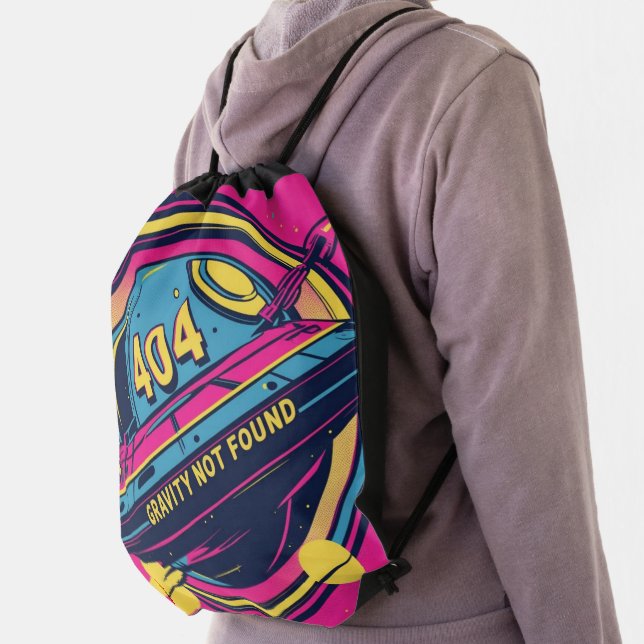 404 Gravity Not Found – Retro Space Pop Art Drawstring Bag (Insitu)