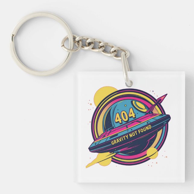 404 Gravity Not Found – Retro Space Pop Art Keychain (Front)