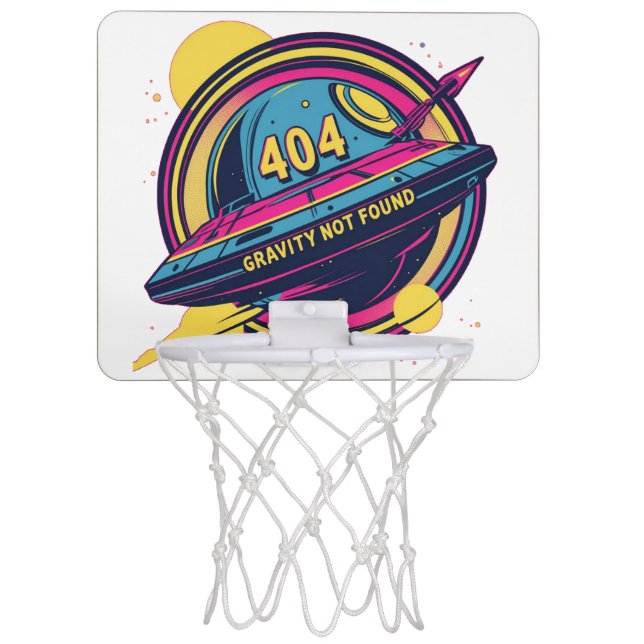 404 Gravity Not Found – Retro Space Pop Art Mini Basketball Hoop (Front)