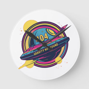 404 Gravity Not Found – Retro Space Pop Art Round Clock