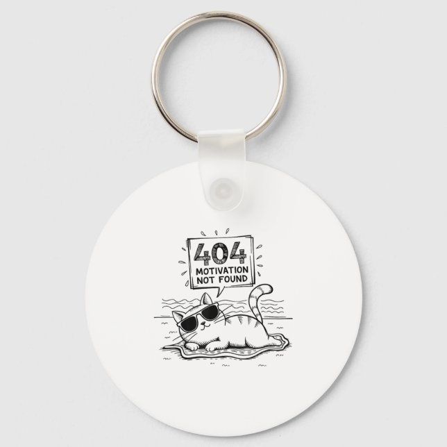404 Motivation Not Found Funny Lazy Cat Humor Cat  Keychain (Front)