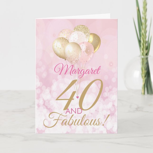 40 and Fabulous 40h Birthday Glitter Balloon Card (Front)
