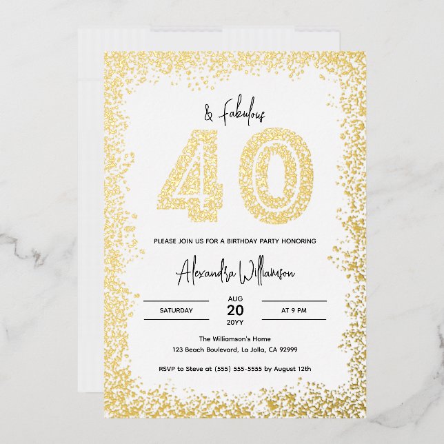 40 and Fabulous 40th Birthday Party Real Gold Foil Invitation (Envelope)