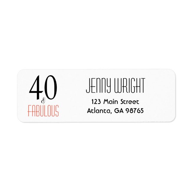 40 and Fabulous 40th Birthday Return Address Label (Front)