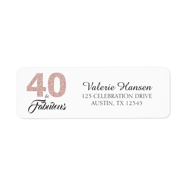 40 and Fabulous 40th Birthday Return Address Label (Front)