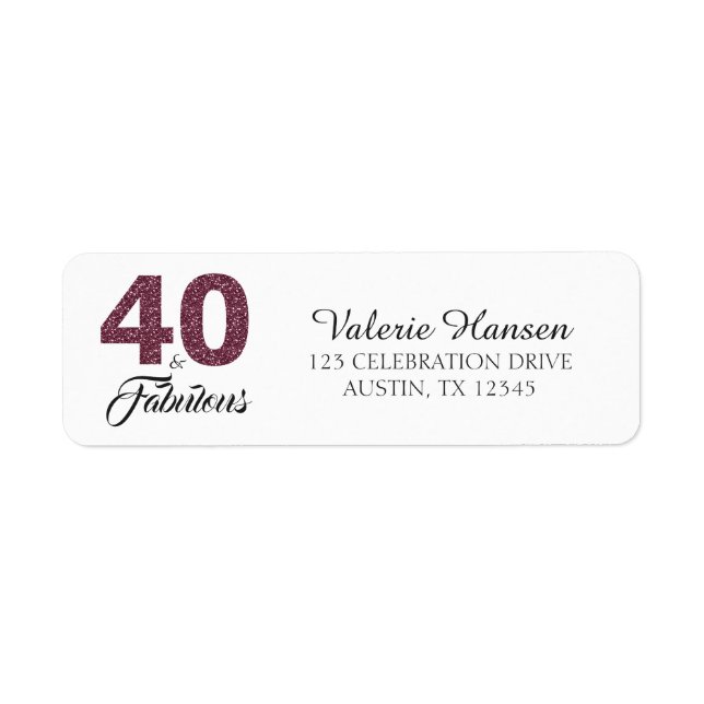 40 and Fabulous 40th Birthday Return Address Label (Front)