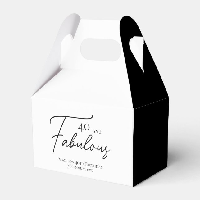 40 and Fabulous 40th Black & White Birthday Favor Boxes (Front Side)