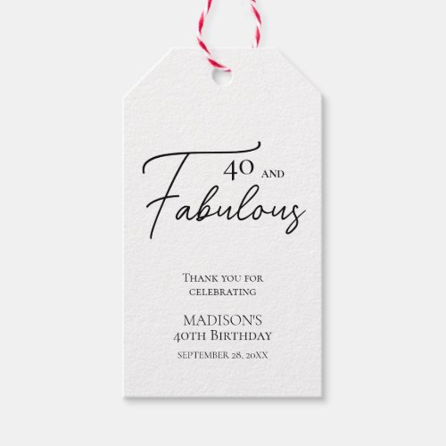40 and Fabulous 40th Black  White Birthday Gift Tags