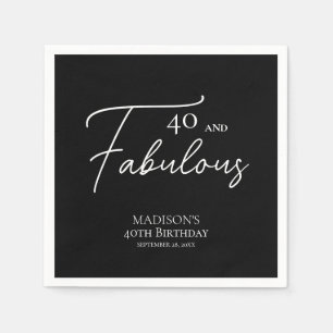 40 and Fabulous 40th Black & White Birthday Napkins