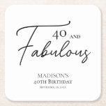 40 And Fabulous 40th Black &amp; White Birthday Square Paper Coaster at Zazzle