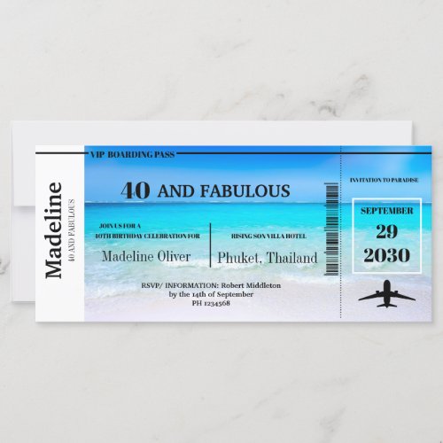 40 and Fabulous 40th Boarding Pass Birthday