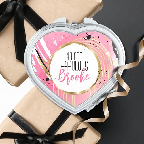 40 and Fabulous Abstract Pink Black Glamorous Chic Compact Mirror