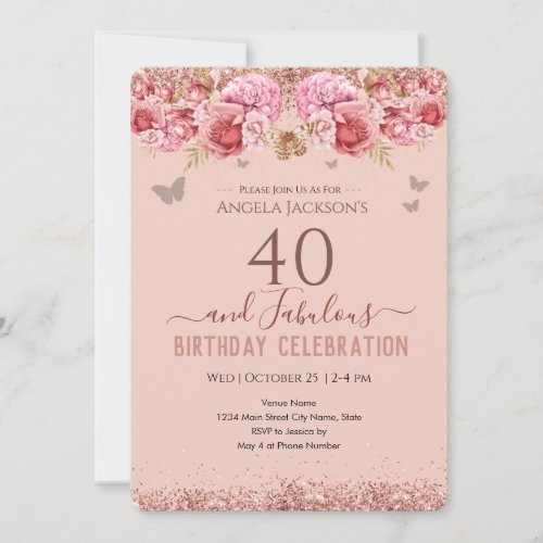 40 and Fabulous Adult Birthday Pink Invitation