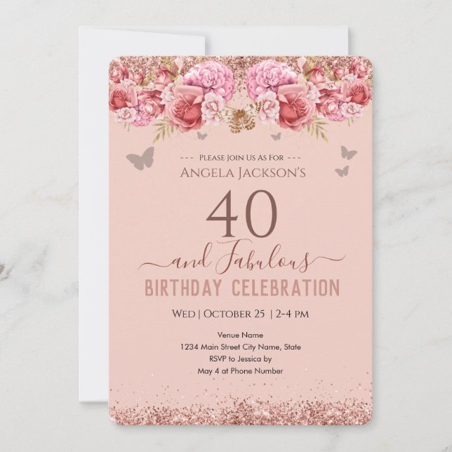 40 and Fabulous Adult Birthday Pink Invitation (Front)
