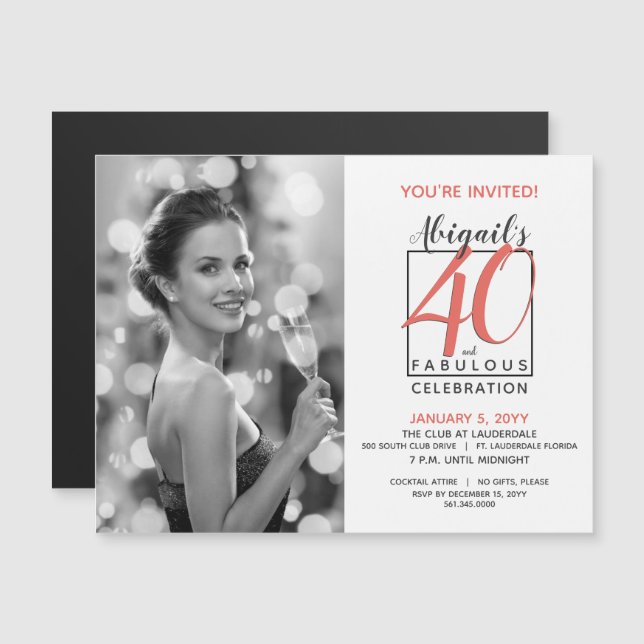 40 and Fabulous (Any Birthday) Celebration 🎂 Magnetic Invitation (Front/Back)