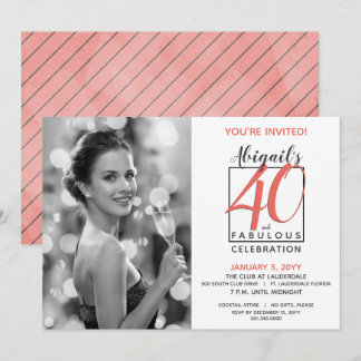 40 and Fabulous Any Number Birthday Black & Coral Invitation
