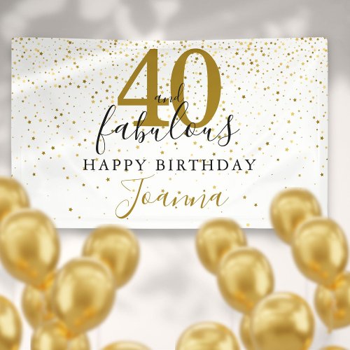 40 and Fabulous Birthday Elegant Gold and Black Banner