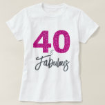 40 and Fabulous Birthday Gift T-Shirt<br><div class="desc">Celebrate turning 40 in style with this elegant 40th birthday design. 40 and fabulous in faux hot pink glitter and black. Exclusively designed for you by Happy Dolphin Studio,  contact me for custom requests!</div>