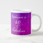 40 And Fabulous Birthday Glitter Pink Purple Ombre Giant Coffee Mug<br><div class="desc">Designed with pretty, girly and beautiful pink purple glittery background and personalized text template for name which you can edit, this is perfect for the 40th birthday celebrations or gift! You can easily customize the template to change it to other fabulous birthday parties like 50 and fabulous or as you...</div>