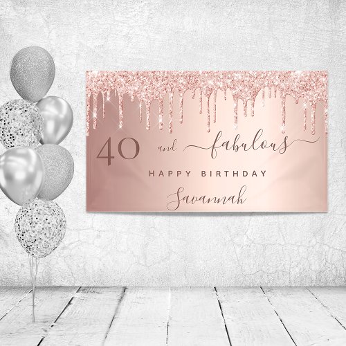 40 and Fabulous birthday glitter rose gold pink Banner