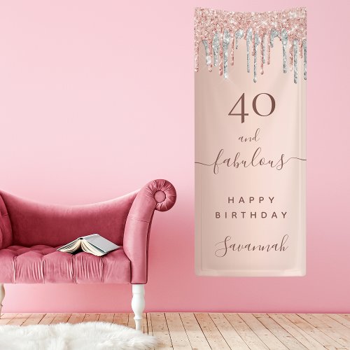 40 and Fabulous birthday glitter rose gold silver Banner