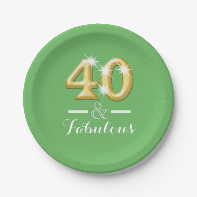 40 and fabulous birthday green paper plates (Front)