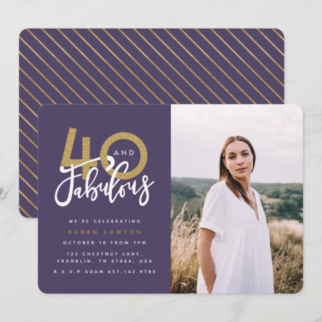 40 and fabulous birthday party photo invitation (Front/Back)