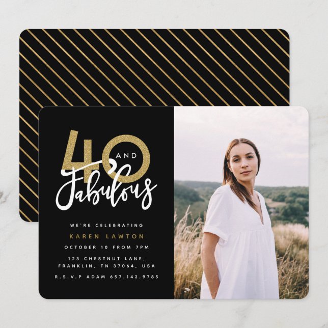 40 and fabulous birthday party photo invitation (Front/Back)