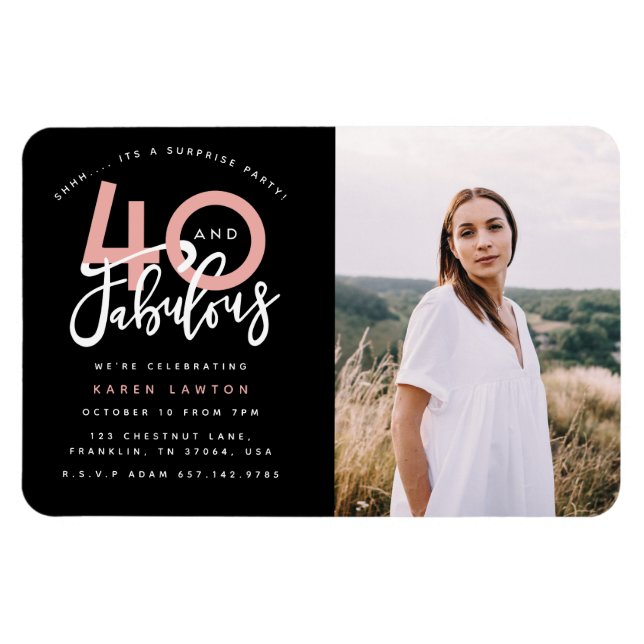 40 and fabulous birthday party photo invitation magnet (Horizontal)