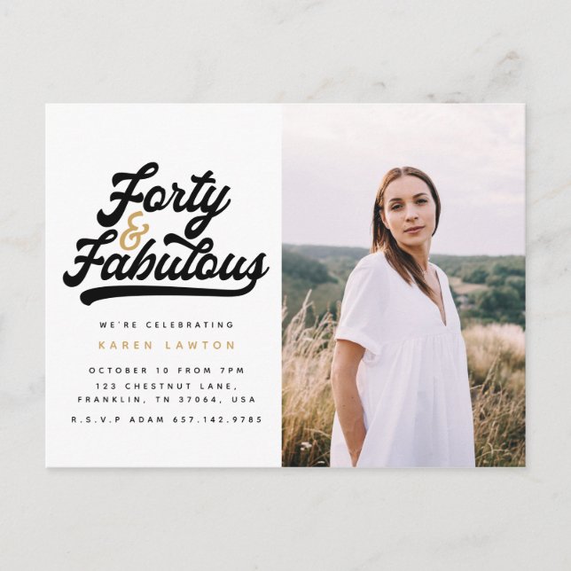 40 and fabulous birthday party photo invitation po postcard (Front)