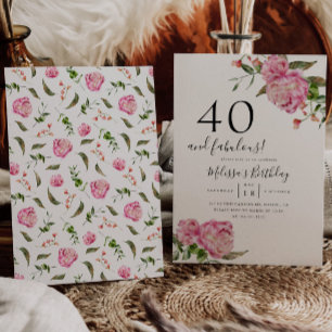 40 and Fabulous Birthday Party Pink Floral Invitation