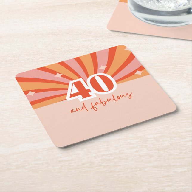 40 and fabulous birthday party   square paper coaster (Angled)