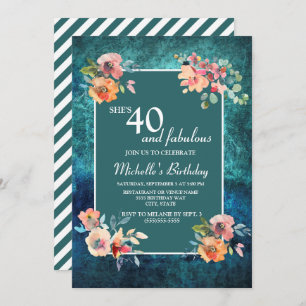 40 and Fabulous Birthday Party Teal Pink Floral Card