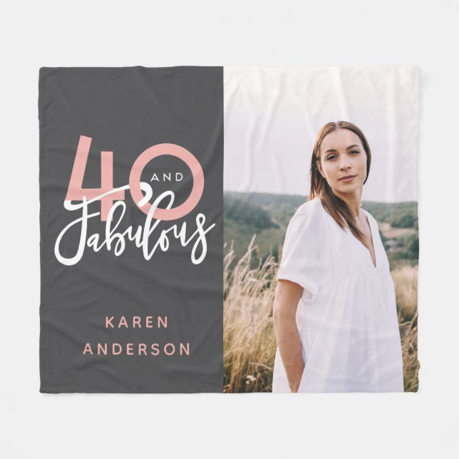 40 and fabulous birthday photo fleece blanket (Front (Horizontal))