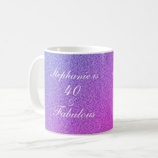 40 And Fabulous Birthday Pink Blush Ombre Glitter Coffee Mug (Front Left)