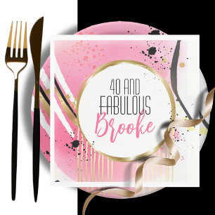 40 and Fabulous Birthday Pink Gold Sparkle Black Napkins