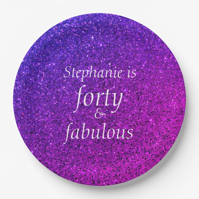 40 And Fabulous Birthday Pink Purple Glitter Cool Paper Plates (Front)