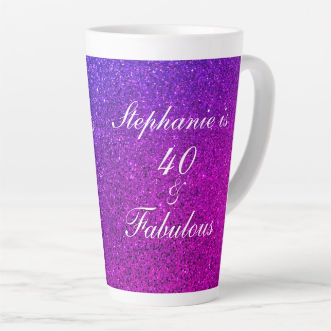 40 And Fabulous Birthday Pink Purple Glitter Cute Latte Mug (Right Angle)