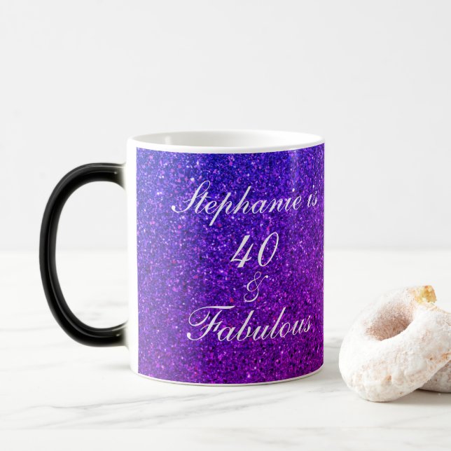 40 And Fabulous Birthday Pink Purple Glitter Girly Color Morph Mug (With Donut)