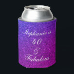 40 And Fabulous Birthday Pink Purple Glitter Ombre Can Cooler<br><div class="desc">Designed with pretty,  girly and beautiful pink purple glittery background and personalized text template for name which you can edit,  this is perfect for the 40th birthday celebrations or gifts or party favors!</div>