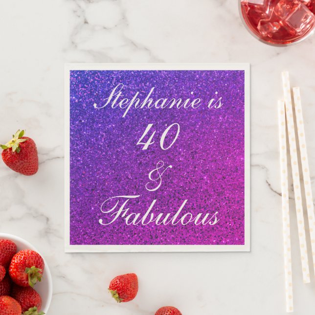 40 And Fabulous Birthday Pink Purple Glitter Ombre Napkins (Insitu)