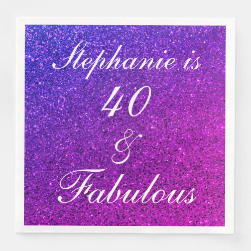 40 And Fabulous Birthday Pink Purple Glitter Ombre Paper Dinner Napkins