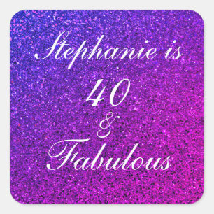 40 And Fabulous Birthday Pink Purple Glitter Ombre Square Sticker