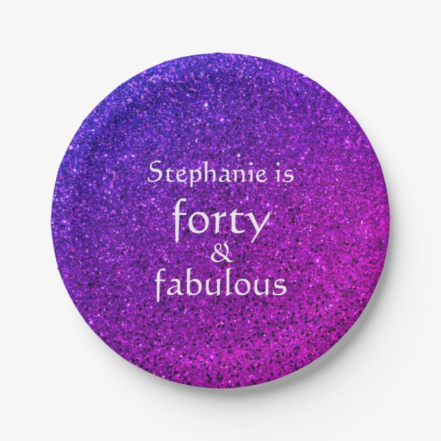 40 And Fabulous Birthday Pink Purple Glittery 2021 Paper Plates (Front)