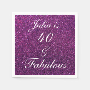 40 And Fabulous Birthday Purple Glitter Chic Girly Napkins