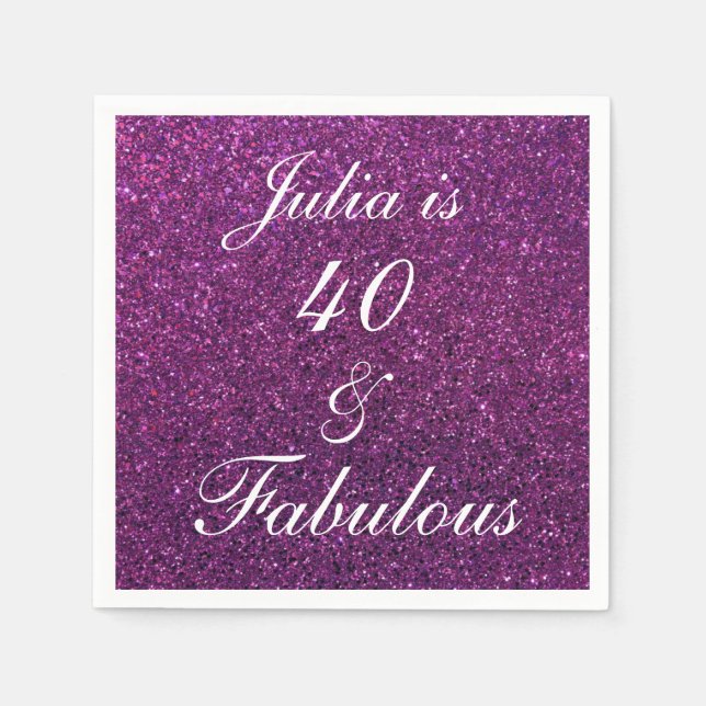 40 And Fabulous Birthday Purple Glitter Chic Girly Napkins (Front)