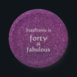 40 And Fabulous Birthday Purple Glittery Party Paper Plates<br><div class="desc">Designed with pretty,  girly and beautiful pink purple glittery background and personalized text template for name which you can edit,  this is perfect for the 40th birthday celebrations!</div>