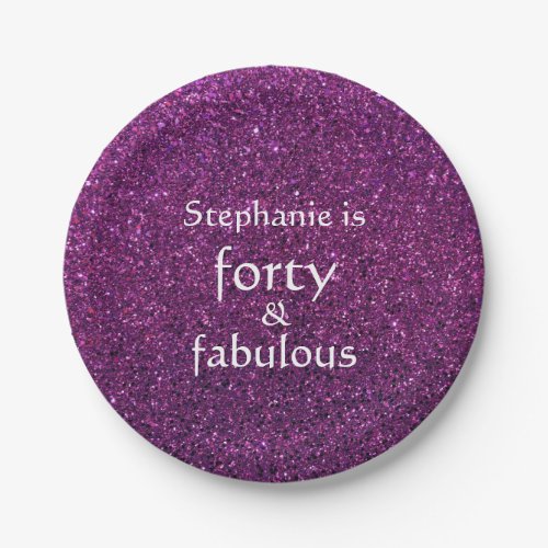 40 And Fabulous Birthday Purple Glittery Party Paper Plates