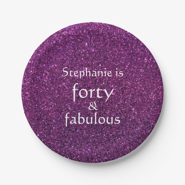 40 And Fabulous Birthday Purple Glittery Party Paper Plates (Front)